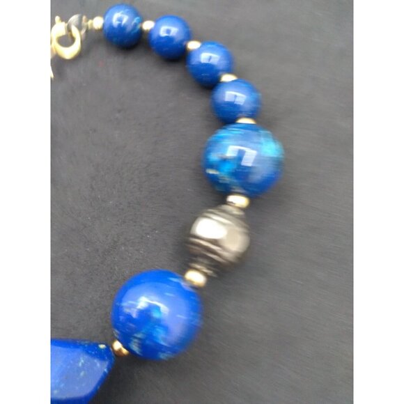 Dotty Smith Vintage Statement 8.5" Necklace Faux Speckled Blue Stones READ - Picture 11 of 16